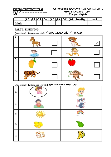 Đề kiểm tra học kì 2 môn Tiếng Anh 1 - Trường TH Nguyễn Trãi, Hồng Bàng - Năm học 2022-2023 (Ma trận + Đáp án)