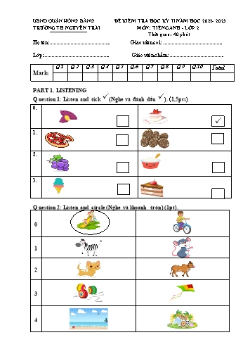 Đề kiểm tra học kì 2 môn Tiếng Anh 2 - Trường TH Nguyễn Trãi, Hồng Bàng - Năm học 2022-2023 (Ma trận + Đáp án)