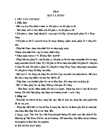 Kế hoạch bài dạy Địa Lí 5 - Tuần 6, Bài: Đất và rừng