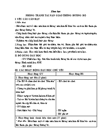 Kế hoạch bài dạy Khoa Học 5 - Bài 19: Phòng tránh tai nạn giao thông đường bộ