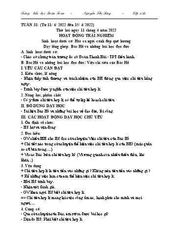 Kế hoạch bài dạy Lớp 1 - Tuần 31