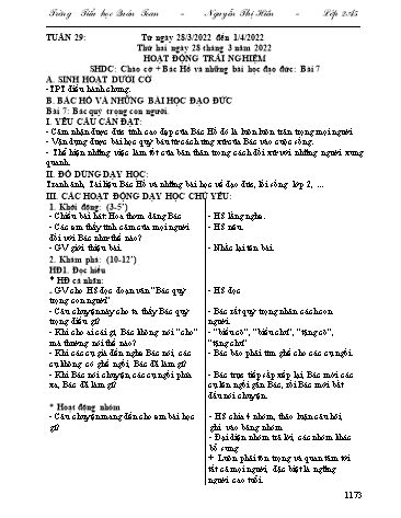 Kế hoạch bài dạy Lớp 2 - Tuần 29 (Nguyễn Thị Hiền)