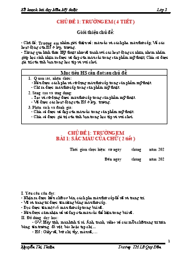 Kế hoạch bài dạy Mĩ Thuật 3 (Chân trời sáng tạo)(Nguyễn Thị Thuận)