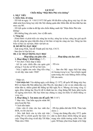 Kế hoạch bài dạy môn Lịch sử 5 - Bài: Chiến thắng “Điện Biên Phủ trên không”