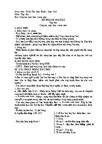 Kế hoạch bài dạy môn Tiếng Việt 5 - Tập đọc: Chuyện một khu vườn nhỏ (Trần Thị Thúy Bình)