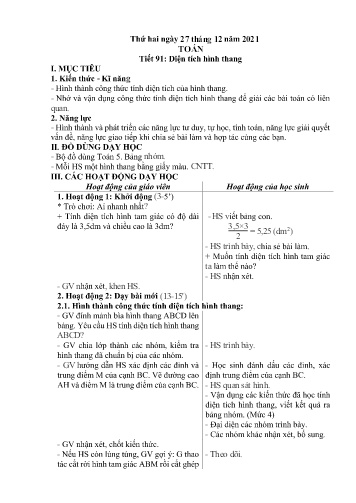 Kế hoạch bài dạy môn Toán 5 - Tiết 91: Diện tích hình thang