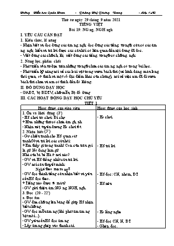 Kế hoạch bài dạy Tiếng Việt 1 - Bài 19: Ng ng, Ngh ngh (Phùng Thị Phương Dung)