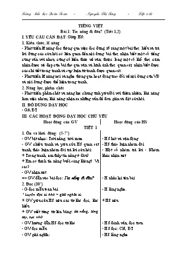 Kế hoạch bài dạy Tiếng Việt 1 - Tuần 31, Bài 1: Tia nắng đi đâu? (Tiết 1+2)