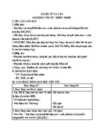 Kế hoạch bài dạy Tiếng Việt 5 - Luyện từ và câu: MRVT về thiên nhiên