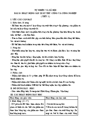 Kế hoạch bài dạy TNXH 3 - Tuần 11, Bài 10: Hoạt động sản xuất thủ công và công nghiệp (Tiết 1)